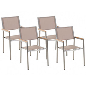 Garden Chair Set of 4 Stainless Steel Beige GROSSETO