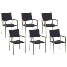 Garden Chair Set of 6 PE Rattan Black GROSSETO