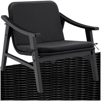 Garden Chair Treviso - polyrattan with varnished wooden frame, thick cushion - black