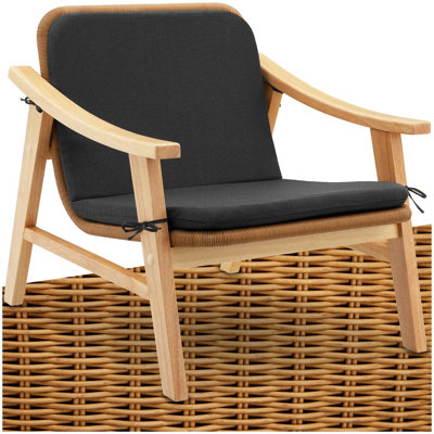 Garden Chair Treviso - varnished wooden frame, rattan weave, thick cushion - nature