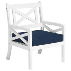 Garden Chair White with Blue Cushion BALTIC