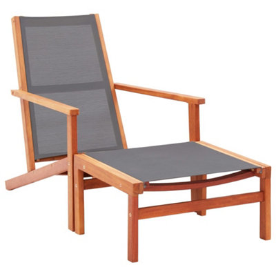 Garden Chair with Footrest Grey Solid Eucalyptus Wood and Textilene