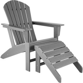 Garden Chair with Footstool - Adirondack design, high backrest, wide armrests - light grey