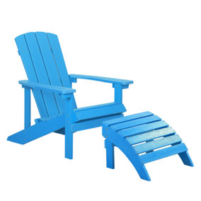 Garden Chair with Footstool Blue ADIRONDACK