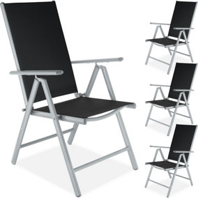 Garden Chairs Marilena - folding, aluminium, 7-position adjustable backrest - silver - Set of 4