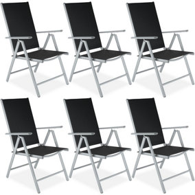Garden Chairs Marilena - folding, aluminium, 7-position adjustable backrest - silver - Set of 6