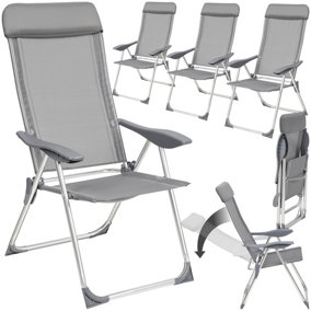 Garden Chairs Maurine - Set of 4, foldable, aluminium frame, adjustable backrest, head cushion - grey - 4
