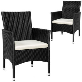 Garden Chairs Set of 2 - rattan, 2 sets of cushion covers - black/beige