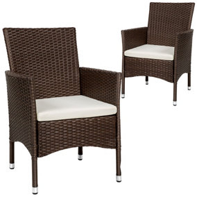 Garden Chairs Set of 2 - rattan, 2 sets of cushion covers - brown/beige