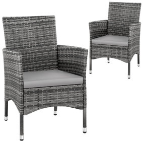 Garden Chairs Set of 2 - rattan, 2 sets of cushion covers - grey/light grey