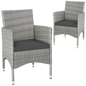 Garden Chairs Set of 2 - rattan, 2 sets of cushion covers - light grey/cream
