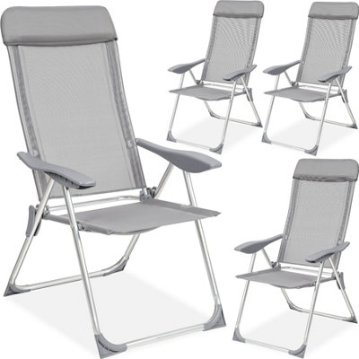 Garden Chairs Set of 4 - foldable, aluminium frame, adjustable backrest, head cushion - grey