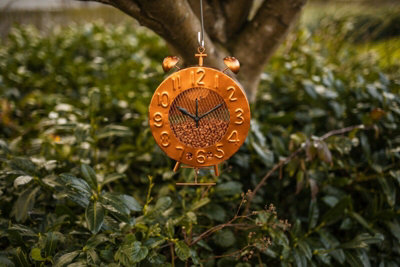 Garden Clock Hanging Bird Feeder - Copper Effect