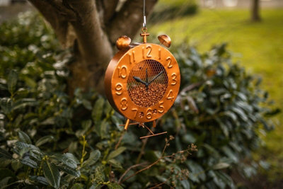 Garden Clock Hanging Bird Feeder - Copper Effect - 3