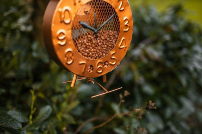 Garden Clock Hanging Bird Feeder - Copper Effect