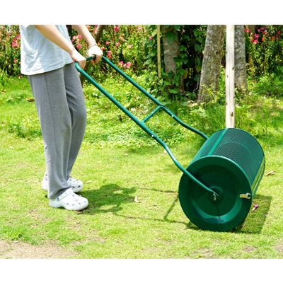 Garden Compost Spreader 76L Grass Lawn Manure Peat Moss Soil Fertiliser Roller