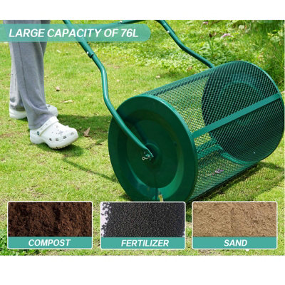 Garden Compost Spreader 76L Grass Lawn Manure Peat Moss Soil Fertiliser Roller - 3