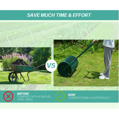 Garden Compost Spreader 76L Grass Lawn Manure Peat Moss Soil Fertiliser Roller - 5