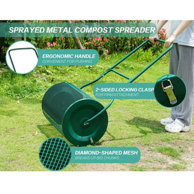 Garden Compost Spreader 76L Grass Lawn Manure Peat Moss Soil Fertiliser Roller - 6