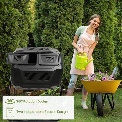Vivosun Outdoor Tumbling Composter Dual Rotating Batch Compost Bin 43 Gallon Black Door