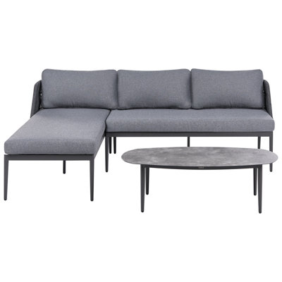 Garden Corner Sofa with Table 3 Seater LEFFE Right Hand Grey Metal