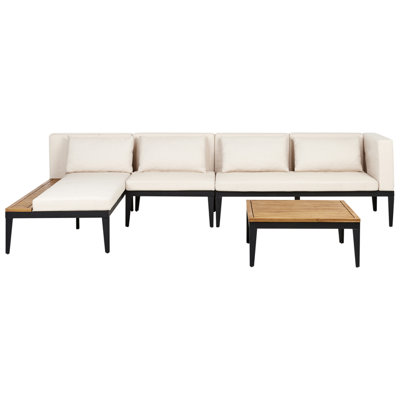 Garden Corner Sofa with Table 4 Seater BRACCIANO Right Hand Certified Acacia Wood Light Beige