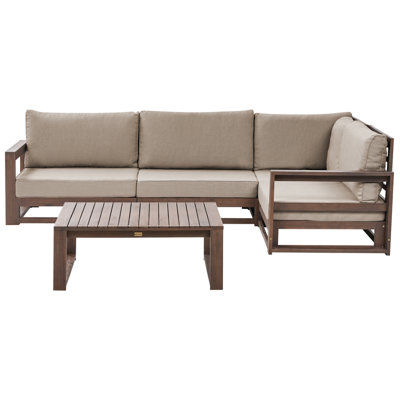 Garden Corner Sofa with Table 4 Seater TIMOR Left Hand Modular Certified Acacia Wood Dark Brown