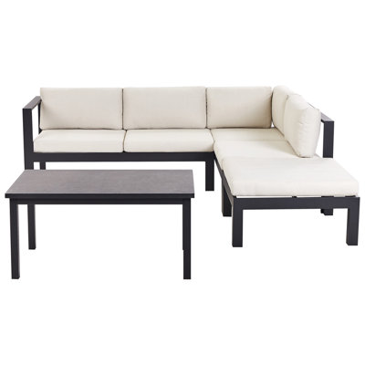 Garden Corner Sofa with Table 5 Seater MESSINA Left Hand Metal Off-White