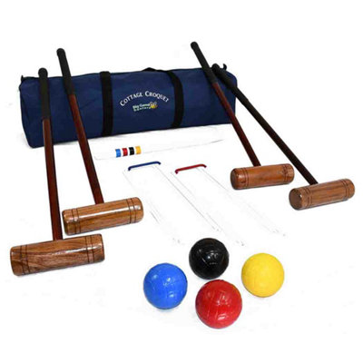 Uber Garden Set Da Croquet Completo – 4 Mazze, 4 Palline, 6 Cerchi, Pioli E Bandiere