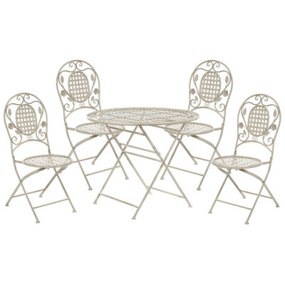 Garden Dining Set 4 Seater BIVIO Folding Metal Off-White