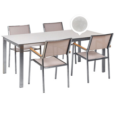 Garden Dining Set 4 Seater COSOLETO/GROSSETO Tempered Glass Marble Effect White/ Beige
