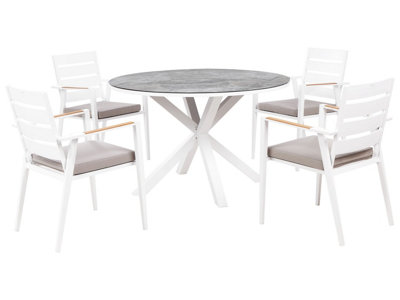 Garden Dining Set 4 Seater MALETTO/TAVIANO with Cushions Metal Marble Effect Grey