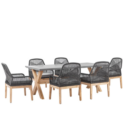 Garden Dining Set 6 Seater OLBIA with Cushions Concrete Black