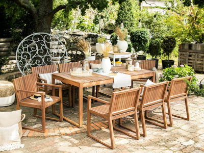 Garden Dining Set 6 Seater SASSARI Acacia Wood Brown