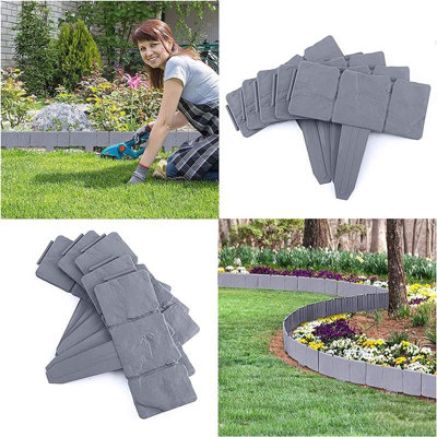 Garden Fence Border,Foldable Landscape Imitation Stone Plastic Garden Fence,Lawn Fence Panels