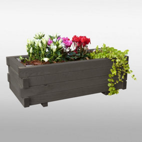 Garden Flower Box Trough - 29D x 59W x 20.5H - Timber/Metal - Grey
