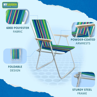 Garden Folding Chair Set of 2 Fold Up Deck Chairs Heavy Duty 600D ...