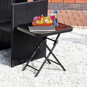 Garden Folding Glass Side Table Outdoor Patio Furniture