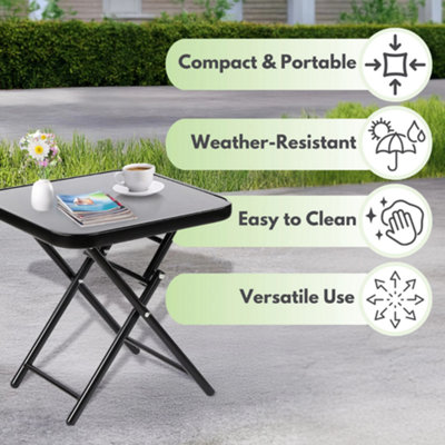 Garden Folding Glass Side Table Outdoor Patio Furniture - 6