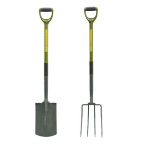 Garden Fork & Spade Set with solid forged carbon steel with Steel Handle coated in PCV with Re enforced shaft