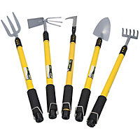 Garden Fork, Weeder, Shovel, Hoe and Rake with Telescopic Handles 25in to 37in