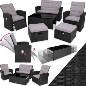 Garden Furniture Bari - outdoor sofa, 2 reclining armchairs, 2 footstools, table - black