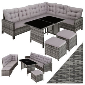Garden Furniture Barletta - outdoor corner sofa set, dining table, 2 footstools - grey