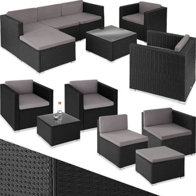 Garden Furniture Lignano - modular outdoor sofa, 2 armchairs, coffee table - black