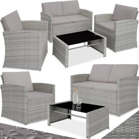 Garden Furniture Lucca - outdoor sofa, 2 armchairs, coffee side table - mottled grey/grey