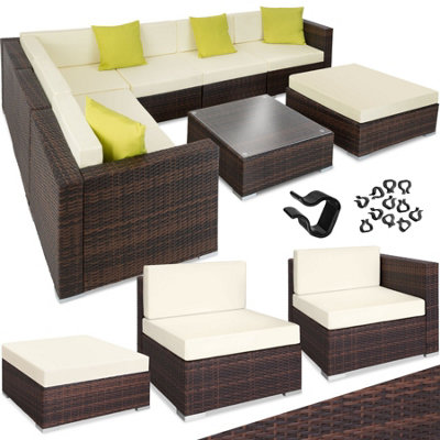 Garden Furniture Marbella - 7 seater outdoor corner sofa set with table - mixed brown