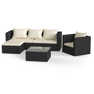 Garden Furniture Set 5PC Rattan Modular Corner Sofa Set For Lawn Backyard Poolside (Black)