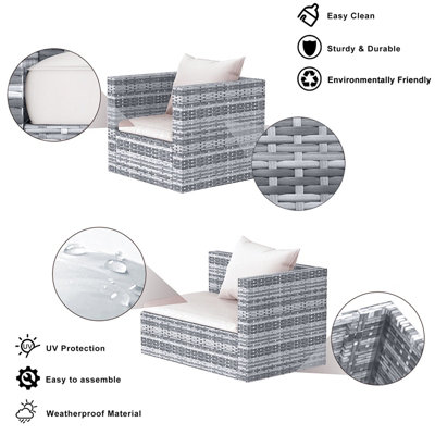 Garden Furniture Set 5PC Rattan Modular Corner Sofa Set For Lawn Backyard Poolside (Grey) - 4
