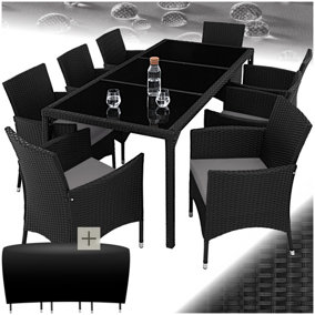 Garden Furniture Set Almansa - 8 chairs, dining table, with protective cover - black/grey