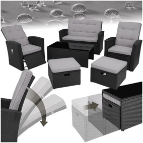 Garden Furniture Set Bari - 1 sofa, 2 armchairs, 2 footstools and 1 table - black